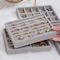 Jewelry Storage Box Velvet Jewellery Tray Case Earring Drawer Organizer Ring Display Bracelet Holder Necklace Showcase Stackable