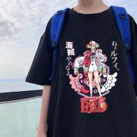 【New】Uta Uta เสื้อยืดแขนสั้นผู้ชายและผู้หญิงที่มีวรรคเดียวกัน One Piece Theatre Edition RED ญี่ปุ่นคู่หลวมผ้าฝ้าย 100% ins