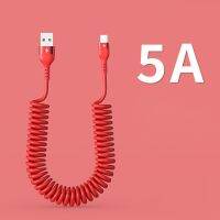 สายชาร์จเร็ว5A 65W สายเคเบิ้ล Type C แบบสปริงเหมือนกล้องส่องทางไกลสำหรับติดรถที่ชาร์จแบตเตอรี่โทรศัพท์สาย USB ไมโคร USB 3A สำหรับ Samsung Xiaomi Redmi ตัวแปลงสายเคเบิลรุ่น POCO Honor