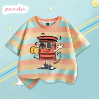 Pandu เด็กผู้ชาย เสื้อยืดลายทาง เสื้อเชิ้ตแขนสั้น เด็กผู้ชาย เทรนด์ใหม่ ชุดกีฬาเด็ก ชุดลำลอง ฤดูร้อน