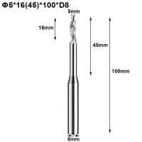 5pc HSS CNC แกะสลักบิต 8mm shank ดอกขลุ่ยเดี่ยวเกลียว end mill สําหรับแผงอลูมิเนียมโลหะทองแดง 5x16x100xD8