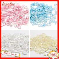 LANGTAO 100PCS ครึ่งรอบ อุปกรณ์เสริมรองเท้าโทรศัพท์ ตกแต่ง DIY สีขาวสีฟ้าสีเบจสีชมพู Art Flatback Beads ไข่มุกเอเลี่ยน โบว์ดอกไม้ Rhinestones Pearl