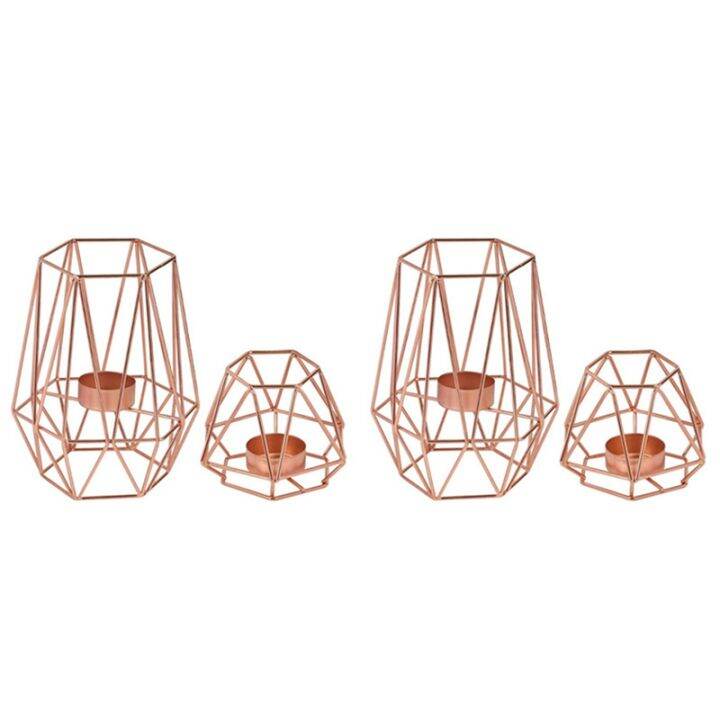 Tealight Candle Holders, 4 Pack Rose Gold Geometric Candle Holders for Living Room, Tables Decor