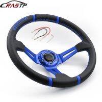 RASTP-High Quality 14inch Deep Dish Drifting Sport Steering Wheel Leather Surface Racing Style with Logo RS-STW002