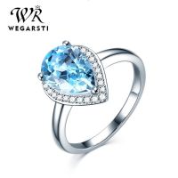 【♘COD Free Cas♘】 TE4QDQ SPECIALTY STORE Wegarasti เงิน925แหวนเครื่องประดับผู้หญิง Aquamarine Water Drop อินเทรนด์คลาสสิก925เงินสเตอร์ลิงแหวนอัญมณีสำหรับงานแต่งงานงานหมั้น