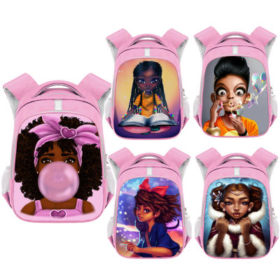 Cute Afro Girls Backpack Children School Bags Cartoon Black Girls Daypack Africa American Kids Kindergarten Bag Bookbag