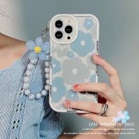 TD121 Blue Flower Bracelet For Samsung Galaxy S9 S10 S20 S21 FE S22 Plus A21S A51 A52 A72 A12 A32 Case DIY TPU Soft Cover Phone Cases