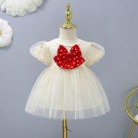 【Ladies shop】เสื้อผ้าเด็กวัยหัดเดิน BabyDressCostume Bow1ลายจุดน่ารัก4ปีชุดปาร์ตี้สำหรับเด็กผู้หญิงเสื้อผ้าเด็ก