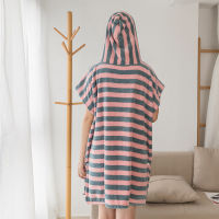 【NEW】【Penghantaran Privasi Tinggi】 Factory Wholesale Multifunctional Cloak Coverall Hooded Bath Towel Bathrobe Bathrobe Home Swimming Striped Hooded Bath Skirt