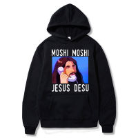 Moshi Moshi Jesus Desu Funny Fashion Hoodie Men Casual Hip Hop Hooded Hoody Streetwear Vintage Sweatshirt Clothes Men Size XS-4XL