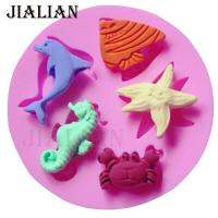 Mini dolphins crab fish starfish chocolate Party decorating mould DIY fondant silicone mold baking tools for cakes T0104 Bread  Cake Cookie Accessorie