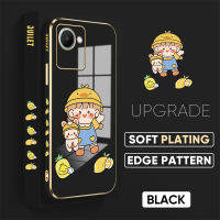 PMP ปลอกเคสสำหรับ OPPO A17k ปลอก Realme C30s Realme Narzo 50i Prime เคสโทรศัพท์【ฟรี Lanyard】Lovely Yellow Hat Girl S Cartoon Square Edge Pattern Casing Plated Phone Shell Luxury Plating Soft Phone Case