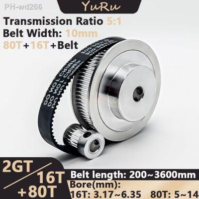 2GT 2M 16T 80Teeth GT2 16Teeth 80T Timing Belt Pulley Set Bore 3.17 14mm Belt Width 10mm 5:1 Wheel Synchronous Pulley Belt Kit