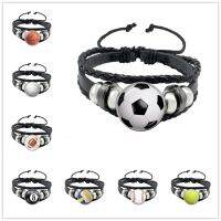 Soccer Basketball Volleyball Glass Alloy Button Bracelet Punk Multilayer Braided Leather Bangle Football Sport Lover Gift 【hot】d25bil