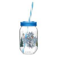 แก้วน้ำพร้อมหลอดและฝาปิด Disney Frozen Plastic Canning Jar Tumbler with Straw