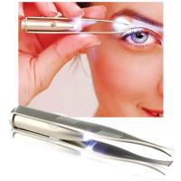 LED Light Stainless Steel False Eyelashes Tweezers Clearly Eyebrow Double Eyelid Sticker Hair Removal Makeup Tool Assistant