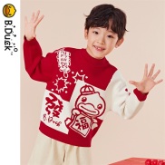 B. Duck Children s Sweater Boys Knitted Sweater Autumn 2023 New Red Sweater