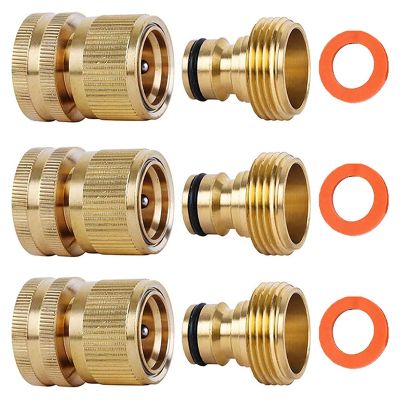 Garden Hose Quick Connectors Solid Brass 3/4 Inch GHT Thread Easy Connect Fittings No-Leak Water Hose Male Female Pack