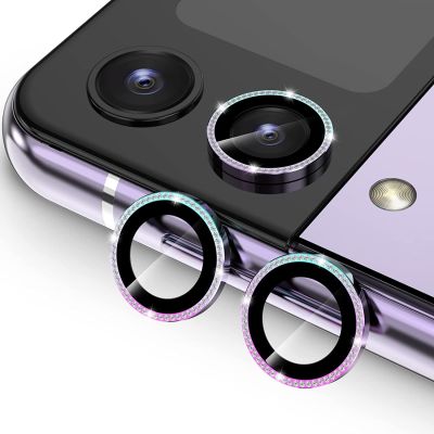 Bling Diamond Alloy Camera Tempered Glass Protector for Samsung Galaxy Z Flip 4 Flip4 Fold4 Metal Lens Ring Film Cover Locator