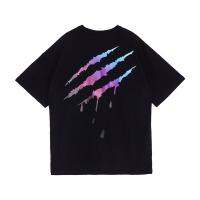 SuaMoment Blood Claw Scratches เสื้อยืดแขนสั้นพิมพ์ลายไล่ระดับสีรุ้งคู่รักอินเทรนด์