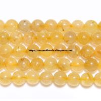 Natural Stone Smooth Yellow Color Rutilated Quartz Crystals Citrine Loose Beads 15" Strand 6 8 MM Pick Size For Jewelry Cables Converters