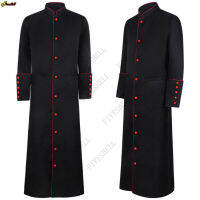 คริสตจักร Priest Trench Jacket Cassock Clergy Robe Preacher ผู้ชาย Liturgical Stand Collar Cos Breasted รัฐมนตรี Choir Roman Pastor