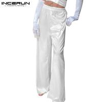 CODddngkw3 INCERUN Men Casual Plain Elasticated High Waist Wide Leg Loose Long Pants