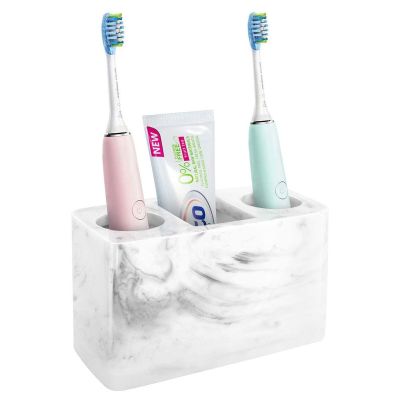 ที่ใส่แปรงสีฟันที่วางยาสีฟันแปรงสีฟันไฟฟ้าขนาดใหญ่3ช่องอุปกรณ์ทันตกรรมเรซินตกแต่งสำหรับห้องน้ำ