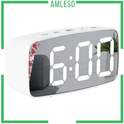 [Amleso] นาฬิกาปลุกดิจิทัล Led แบบกระจก สําหรับติดข้างเตียงนอน