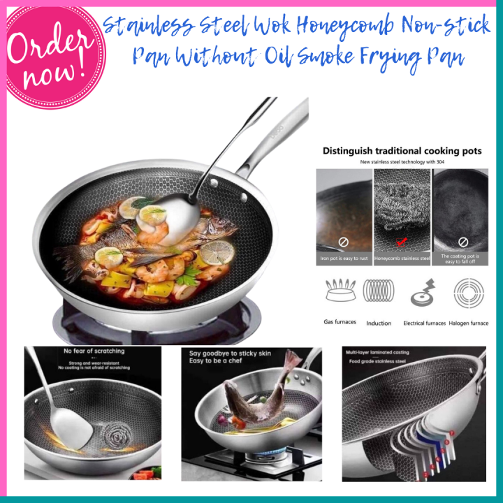 Stainless Steel Wok Nonstick Pan Without Oil Smoke Frying