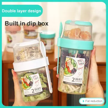 1pc Double-layer Mason Jar Salad Cup With Spoon And Fork, Portable