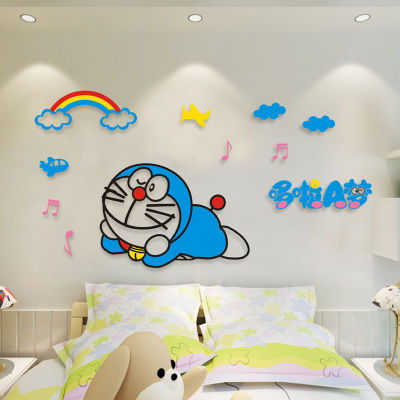Doraemon 3Dอะคริลิคสติกเกอร์ติดกำแพงสำหรับสถานรับเลี้ยงเด็กเด็กห้องห้องนอนข้างเตียงสติ๊กเกอร์ลายการ์ตูน90*50ซม.