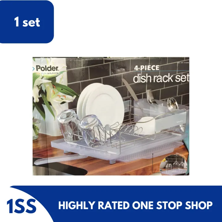 Polder 4 Piece Dish Rack Set Slide Out Drying Tray Lazada PH