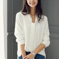 Casual White Blue Chiffon OL Blouse Shirt Top Blusas Mujer De Moda  Long Sleeve Blouse Women Blusa Feminina Female Tops A137