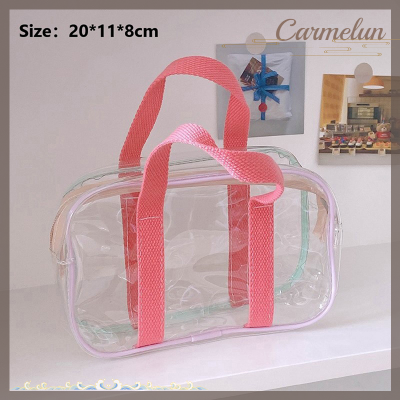 Carmelun กระเป๋าถุงเก็บซักกระเป๋ากระเป๋าสะพายบ่าชายหาดโปร่งใสสีครีม,กระเป๋าใส่ของสีใสสามารถใส่น้ำได้เยอะ