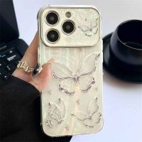 ฝาหลังป้องกันผู้หญิงลายเปลือกเลเซอร์สีเงินผีเสื้อสำหรับ iPhone 14pro 15 Pro Max เคสโทรศัพท์11 12pro 13Promax 12Promax 14Promax