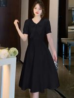 【YF】 Women Fashion Chic Bow Doll Collar Midi Dress 2023 Black Korean Vintage Hepburn Prom Summer Elegant Bodycon Evening