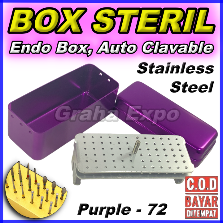 Endo Box Organizer Sterilization Box 72 Lubang Aluminium Auto Clavable