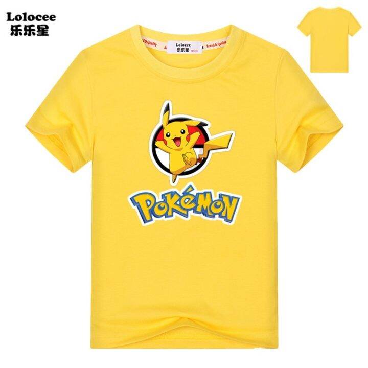 เสื้อยืดแขนสั้นพิมพ์ลาย-pokemon-pikachu-สำหรับเด็ก