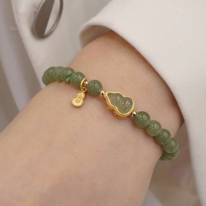 classical-natural-hotan-jade-green-gourd-beaded-bracelet-for-women-female-fresh-light-luxury-bangles-party-jewelry-gift