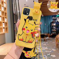 น่ารัก Pikachu สำหรับ OPPO A15 A15s A54 A93 A94 Reno 4F Reno 5F F17 Pro F19 Pro การ์ตูน Pikachu โทรศัพท์สายคล้องแบบมีเคสผู้ถือฝาครอบอ่อนนุ่ม