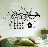 (สติ๊กเกอร์และรูปลอกผนัง) Stiker Dinding Kamar Tidur Romantis Cabang Pohon Home Sweet Home คำพูดไวนิลรูปลอกสติ๊กเกอร์ที่ถอดออกได้ห้องนั่งเล่น Kamar Seni