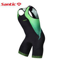 Santic ชุดแห้งเร็วปั่นจักรยานมืออาชีพแขนกุด,WM3C03022V เบาะ4D ผ้าตาข่ายระบายอากาศ