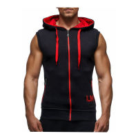 New summer sweatershirt hit color hooded zipper men sleeveless jacket vest outdoor fitness sports vest male waistcoat