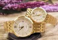 đồng hồ đôi nam nữ Bashuns dây vàng mặt trắng,BS0333 chống nước,chống xước tốt thumbnail