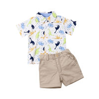 Cute Newborn Infant Baby Kids Boys Clothes Sets Boy Dinosaur Short Sleeve Top Shirts T-shirt &amp; Shorts 2pcs Children Clothing Outfits Set