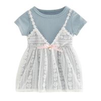 BabyL 0-24M Girls Lace Princess Dresses Baby Girl Short Sleeve Dress