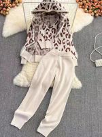 【DT】hot！ Leopard Print Knitted Cardigans Vest And Pants 3pcs Sets 2022 Temperament Tracksuits Outfits