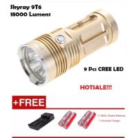 9t6 CREE Skyray High Powered Flashlight ไฟฉาย 9t6 สว่างแรงสูง + 4 Ultrafire Batteries + Universal Charger.