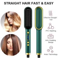 [Hot On Sale] Hair Straighteners Brush 2 In 1 Smoothing Iron Lcd Display Negative Ion Hair Straighteners Curling And Straightening Hot Comb